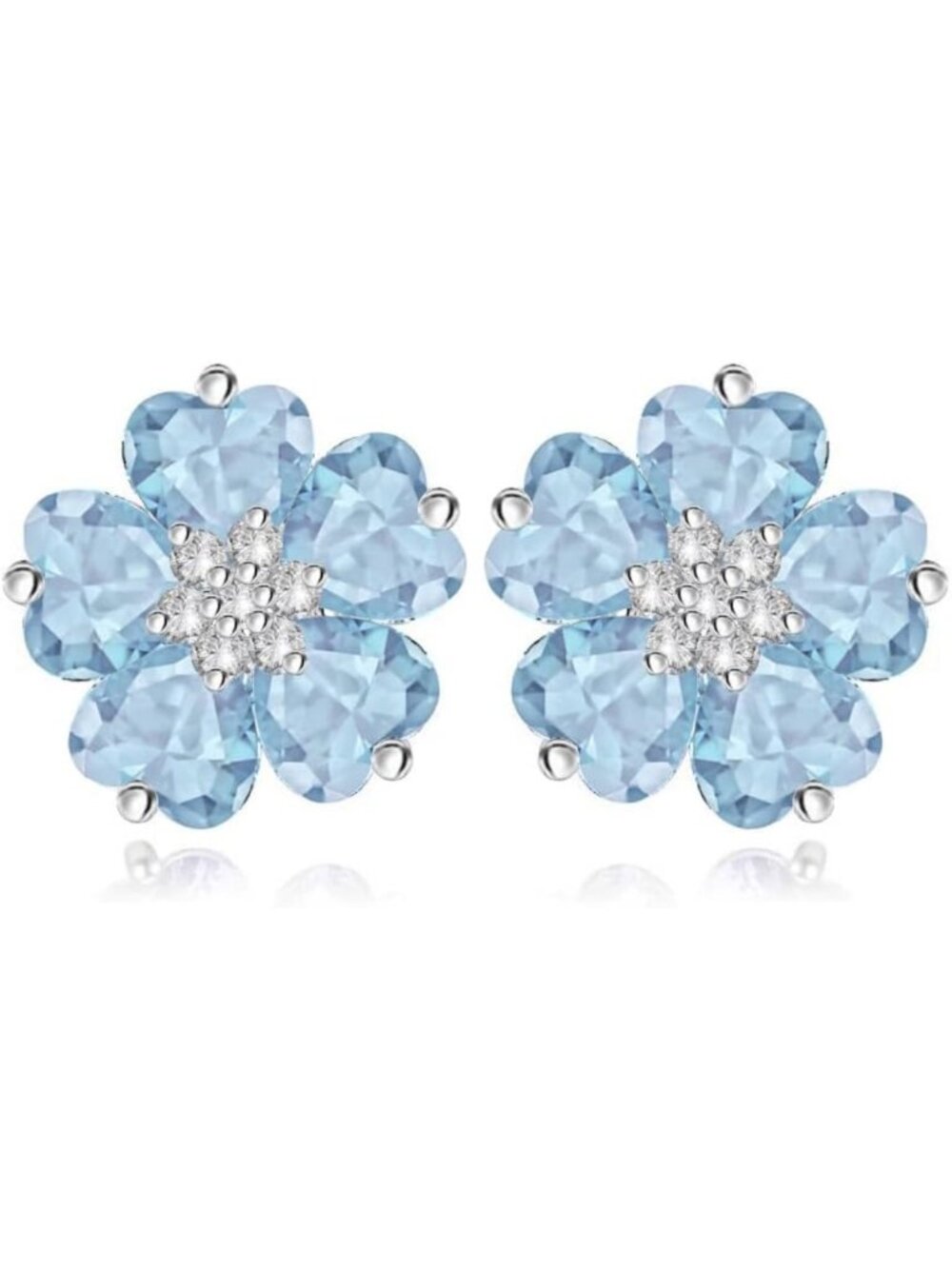 Elegant Flower Stud Earrings with Zirconia Crystals - 18K White Gold Plated